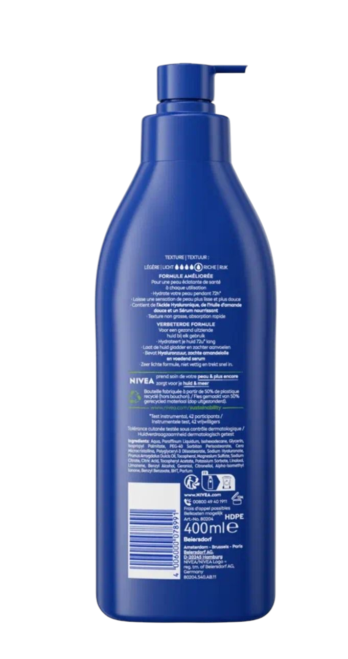 Nivea Lait Corps Nourrissant 72H – Hydratation Intense Longue Durée - Peaux sèches à très sèches